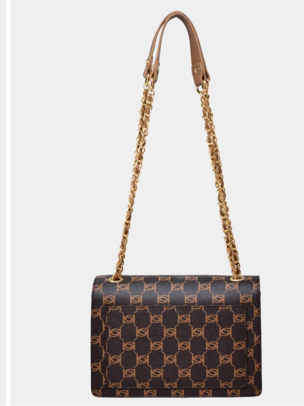 bebe Brown Monogram Shoulder Bag with Gold Chain Straps - Picture 6 of 6